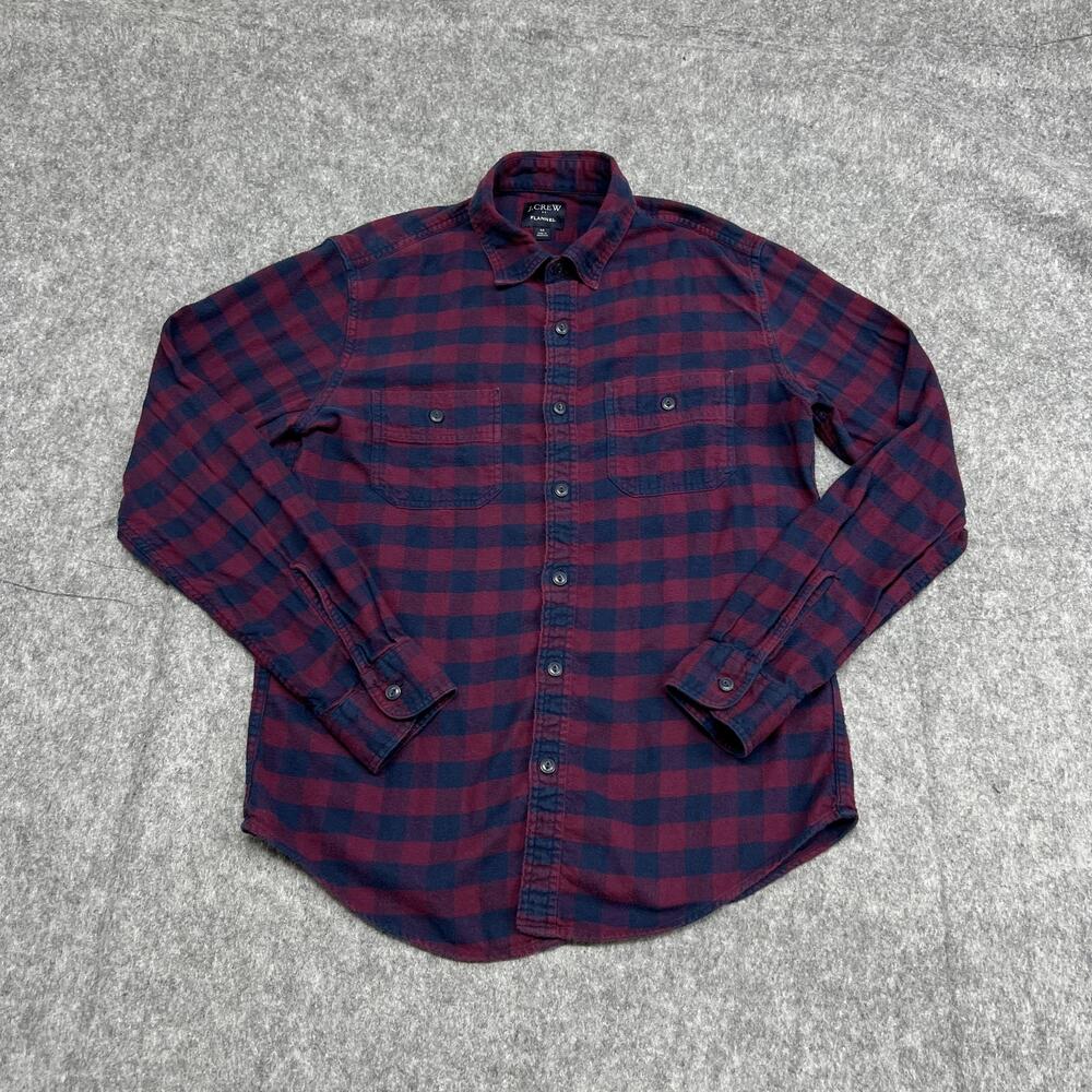 J.CREW Shirt Mens M Red Navy Plaid Long Sleeve Button Up Flannel Casual Modern